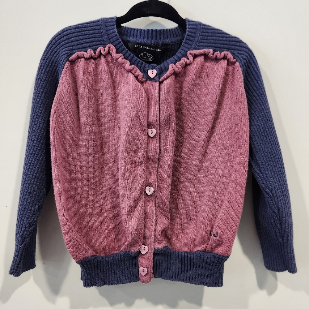 Little Marc Jacobs Girls Sz 3 Navy Blue Purple Cardigan Cashmere Cotton Sweater